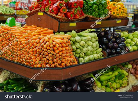 Fruits Vegetables Stand Supermarket Scene Organic Stock Photo ...