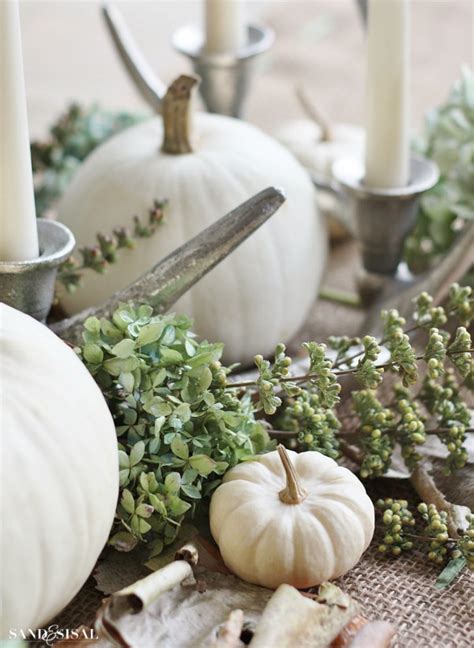 White Pumpkin Centerpiece - Sand and Sisal