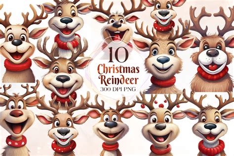 Funny Christmas Reindeer Clipart Bundle Graphic by Cat Lady · Creative ...