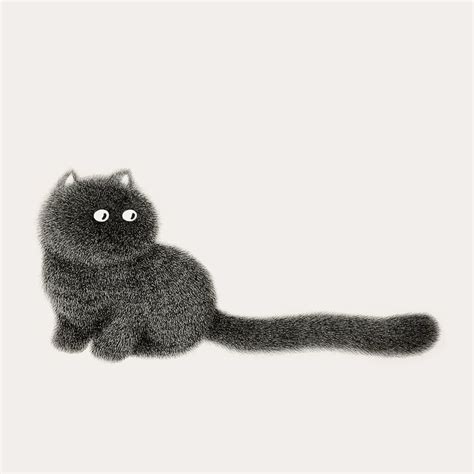 Fluffy Black Cat Ink Drawings Express the Personalities of Funny Felines