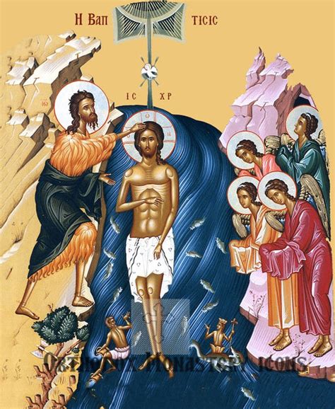 Greek orthodox hand-craft icon of the Baptism of Christ - Theophany (5) – orthodoxmonasteryicons.com