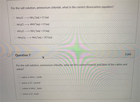 Solved For the salt solution, ammonium chloride, what is the | Chegg.com