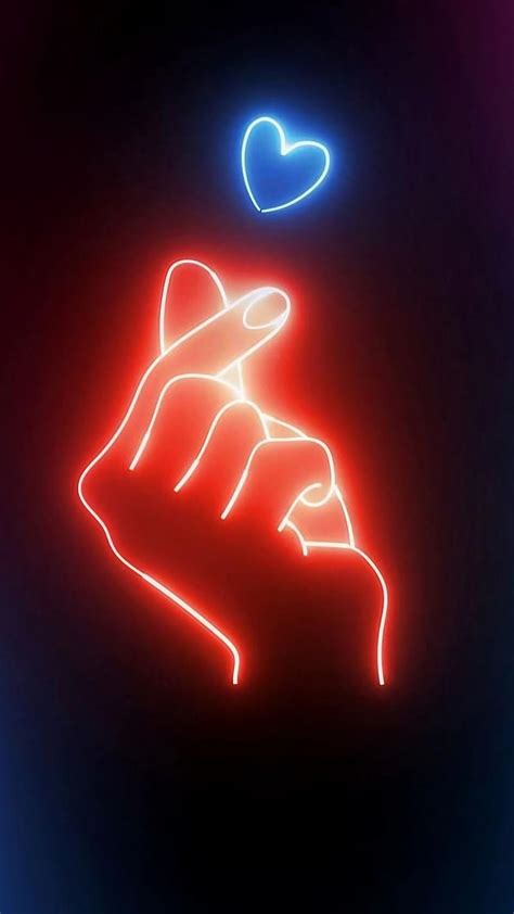 Finger Love, Neon Light Design, blue heart, HD phone wallpaper | Peakpx