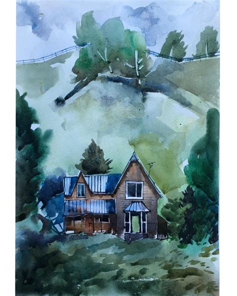 Watercolor of a house next to a hill : r/Watercolor