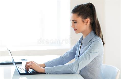 Young Beautiful Business Woman Working on Laptop in the Office Stock Photo - Image of adult ...