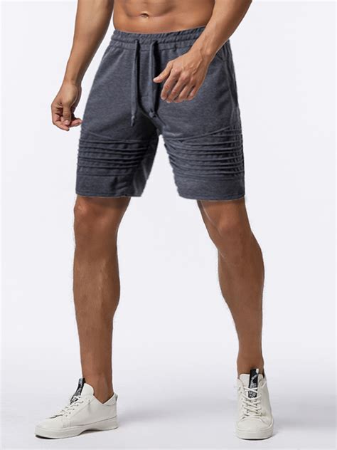 Mens Pocket Elastic Waist Solid Color Drawstring Loose Shorts Sport Activewear Shorts – Alexnld.com