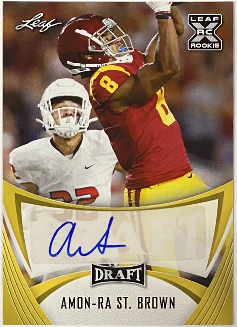 Amon-Ra St. Brown Autographed 2021 Leaf Draft USC Trojans Football Gold Rookie Card - KBK Sports