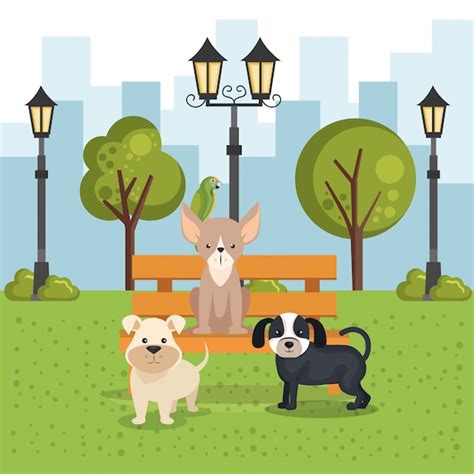 Free Vector | Cute dogs in the park scene