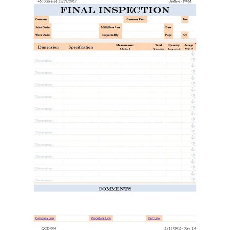 The best Final Inspection Form Ever