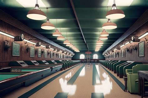 Premium AI Image | indoor bowling alley with pins and lanes