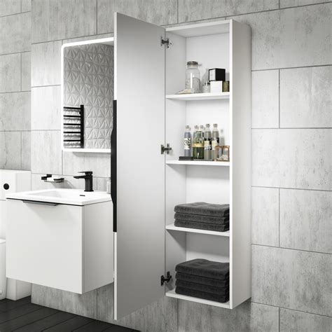 Single Door White Mirrored Wall Mounted Tall Bathroom Cabinet 400 x 1400mm - Sion - Better Bathrooms