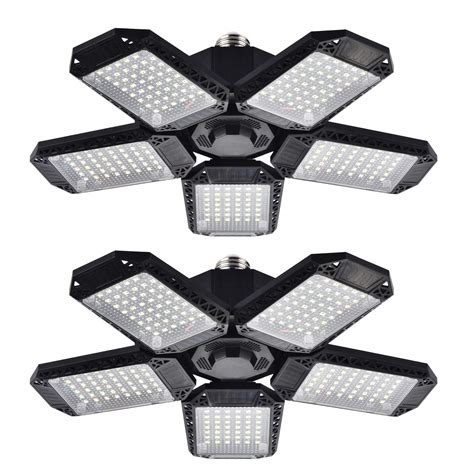 2 Pack LED Garage Lights, 120W Deformable LED Garage Ceiling Lights with 5 Adjustable Panels ...