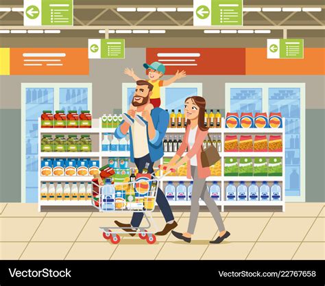 Family shopping in supermarket cartoon Royalty Free Vector