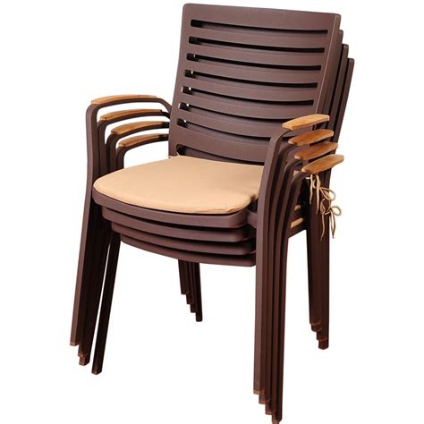 Amazonia Clemente 4-Piece Cast Aluminum Stacking Patio Dining Arm Chair Set With Teak Arm Rests ...