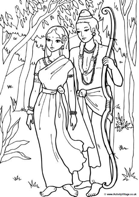 Rama and Sita colouring page; Rama and Sita wandering in the woods | Diwali story, Coloring ...