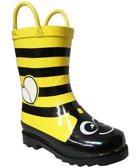 Puddle Play Kids Girls' Bumble Bee Printed Waterproof Easy-On Rubber Rain Boots (Toddler/Little ...