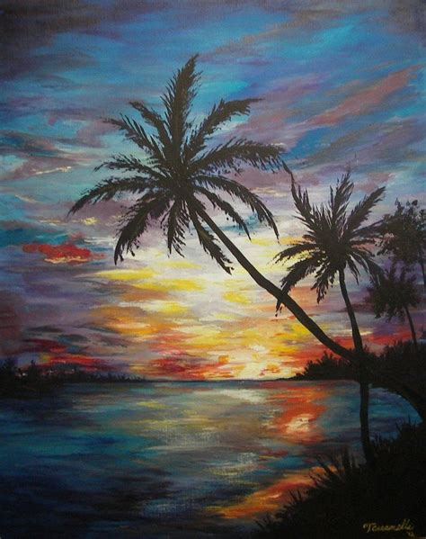 Tropical Sunset Painting by cusT0M on deviantART | Sunset painting ...