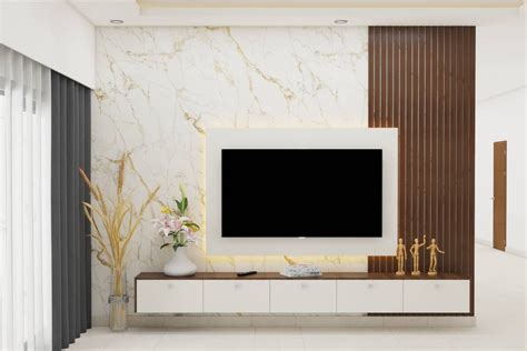 Spacious TV Unit Design With Fluted Rafters | Livspace