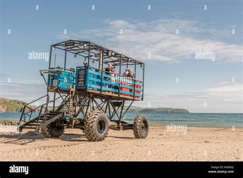 A sea tractor takes visitors to Burgh Island from Bigbury on Sea, Devon, UK Stock Photo - Alamy