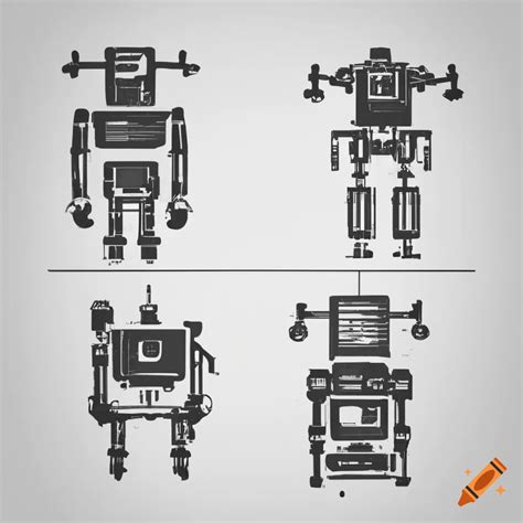 Robot, concept drawing, technical blueprint, retro drafting style ...