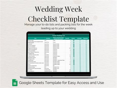 Wedding Checklist Editable Google Sheets Template Instant Digital ...