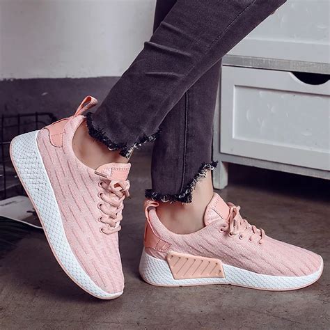 Ladies Pink Sneakers Women Light Sneakers Breathable Mesh Casual Shoes ...