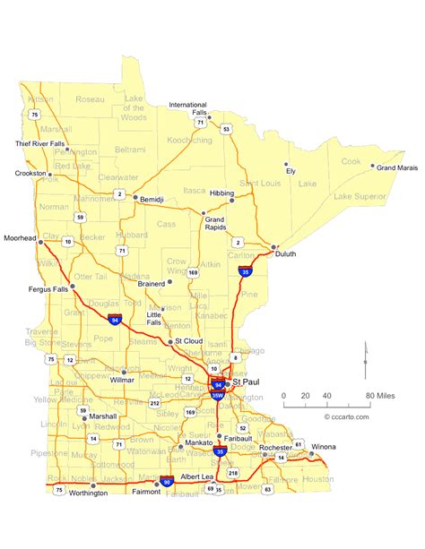 Map of Minnesota Cities - Minnesota Interstates, Highways Road Map - CCCarto.com