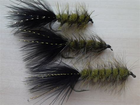 Fly Fishing Fly Woolly Bugger Black and Olive Trout Flies