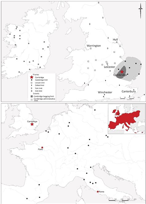 Map of the English Austin friars national province, showing the begging... | Download Scientific ...