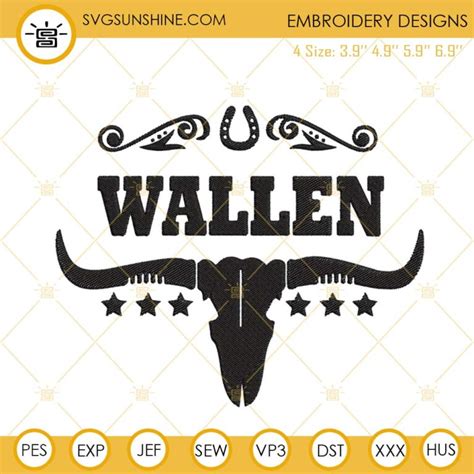 Wallen Bull Skull Embroidery Designs, Morgan Wallen Embroidery Files