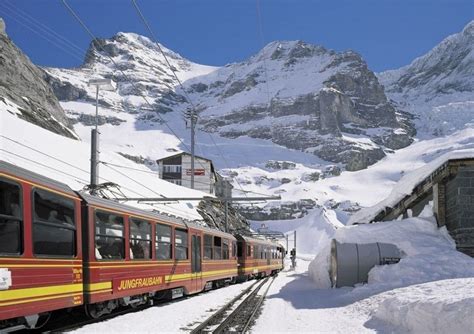 Jungfraujoch Railway Station. This train takes you on a breathtaking ride up the Swiss Alps ...