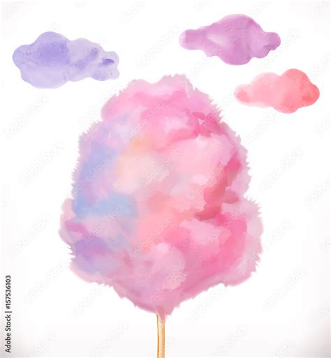 Cotton candy. Sugar clouds. Watercolor vector illustration Stock Vector ...