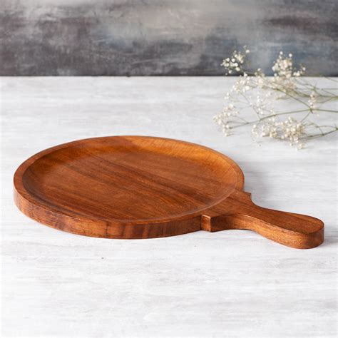 Rustic Brown Teak Wood Pizza Serving Platter - WallMantra