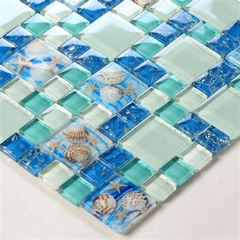 TST Glass Conch Tiles Beach style Sea Blue Glass Tile Green Glass ...