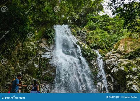 Minca, Colombia. - November 16, 2019: Tourists Refresh Themselves at the Waterfall Editorial ...