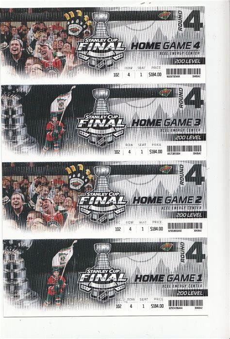 2014 MINNESOTA WILD SEASON TICKET STANLEY CUP FINALS TICKET STRIP SHEET ...