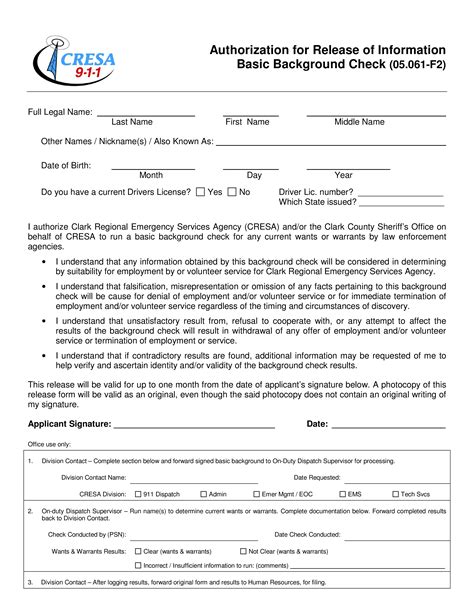 libreng Background Check Authorization And Release Form