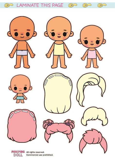 Cute family paper dolls and clothes (including 3 skin tones ...