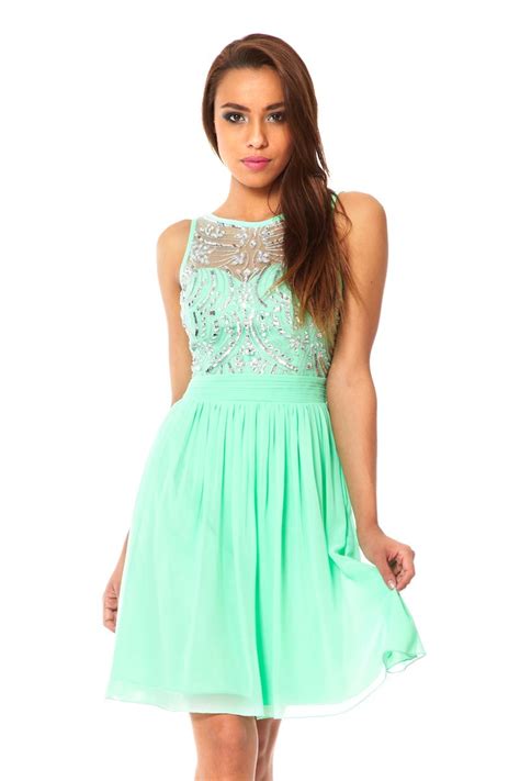 Quiz Chiffon Sequin Embellished Dress in Green (Mint) | Lyst