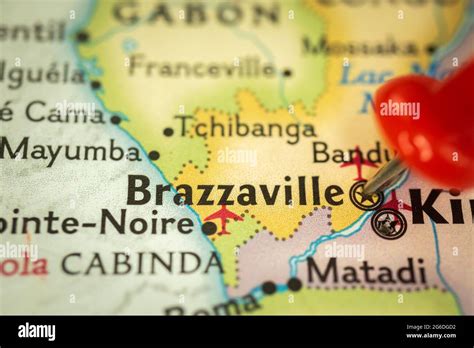 Location Brazzaville in Congo, map with push pin closeup, travel and ...