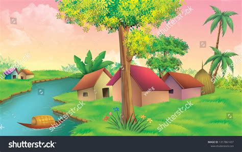 Village River Cartoon Illustration Art Stock Illustration 1317861437 | Shutterstock