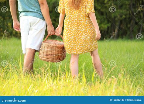 Young Couple with Picnic Basket Stock Image - Image of male, back: 160387133