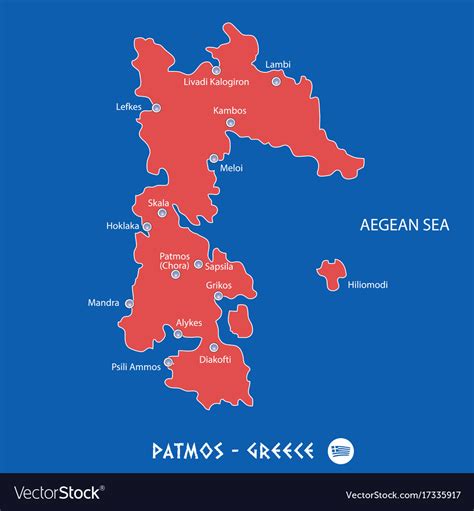 Island of patmos in greece red map Royalty Free Vector Image