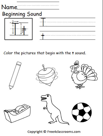 Free Beginning Sounds Worksheet - Letter T - Free Worksheets ...