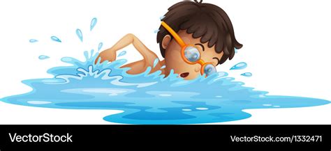 A young boy swimming with yellow goggles Vector Image