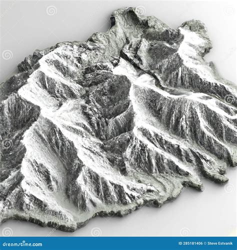 3D Topographic Map of Imaginary Section Himalayas Stock Illustration - Illustration of topo ...