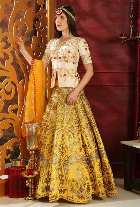 Yellow Lehenga Choli | Long blouse designs, Silk lehenga, Designer ...