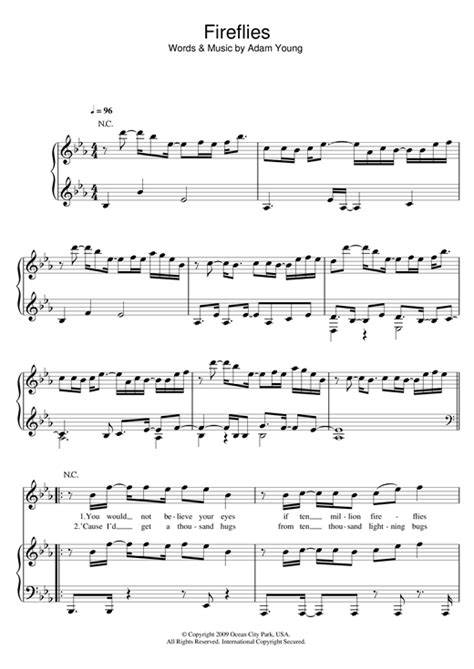 Fireflies sheet music by Owl City (Piano, Vocal & Guitar (Right-Hand Melody) – 100023)