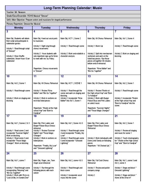 Long Term Planning Calendar | PDF | Entertainment | Performing Arts