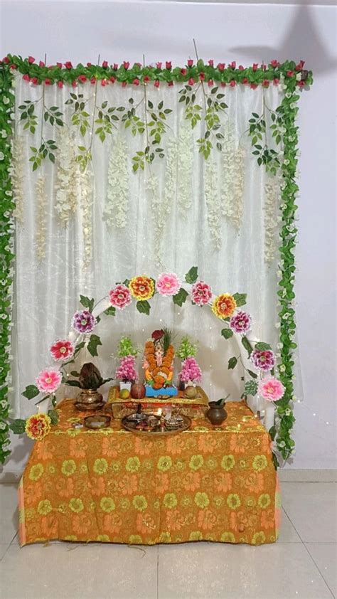 Buy Lazybeee Complete Home Ganpati Pandal Decoration Kit With White Net Curtain Backdrops with ...